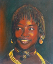 Dick Bout, olieverf &quot;afrika portret 1&quot; afm. 50 x 60 cm.