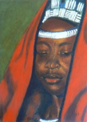Dick Bout, olieverf &quot;afrika portret 2&quot; afm. 50 x 70 cm.