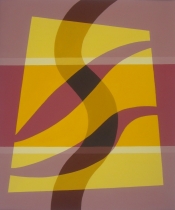 Jan Brokkelkamp, acryl op papier, combinatie tussen geometrische en een organische vorm, afm. 60 x 50cm. 