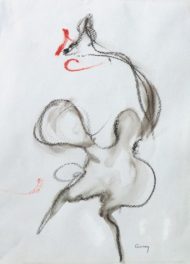 Gonny van der Weerd, aquarelkrijt &quot;kip&quot; afm. 27 x 23 cm.