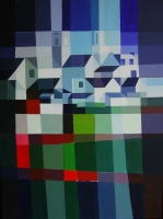 Tom Kuper, acryl &quot;Bergdorp Frankrijk&quot; afm. 80 x 60 cm.