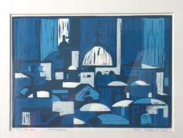 Tom Kuper, lino &quot;Jeruzalem&quot; afm. 25 x 35 cm.