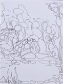 Hetty Diender, Schildpadden, pentekening, 29 x 20 cm