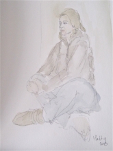 Hetty Diender, Zittend model, aquarel, 29 x 20 cm