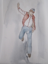 Hetty Diender, Zwaaiende man, aquarel, 20 x 13 cm